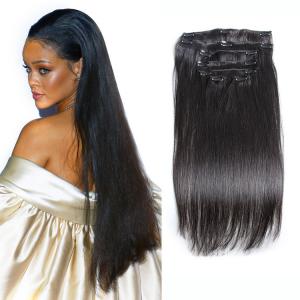 Buy cheap Color #1 Black Hair Clip In Human Hair Thick 7 Pieces 14 Clips Brazilian Human Hair Extension product