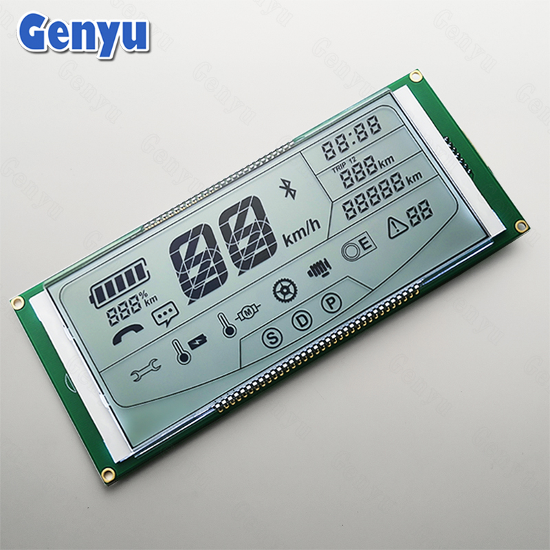 HTN Custom E-bike LCD Display Monochrome 46 Pin Transflective 7 Segment LCD Screen with 6 O'clock Viewing Angle