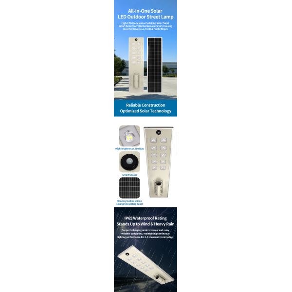 All in One Solar LED Street Light with Microwave Motion Sensor, IP65 Waterproof Auto On/Off, Easy Install for Outdoor Road