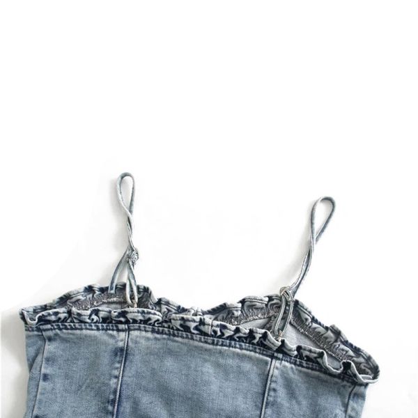 Factory OEM Summer Vogue Splicing Agaric Edge Female Custom Denim Clothing