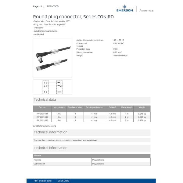 Pneumatic Connection Round Plug Connector AVENTICS Series CON – RD – R412021681