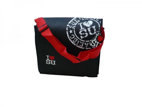 Quality Customized 100g Non Woven Carry Bag With Matt Lamination, Red Nylon Trap, PVC Buckle for sale