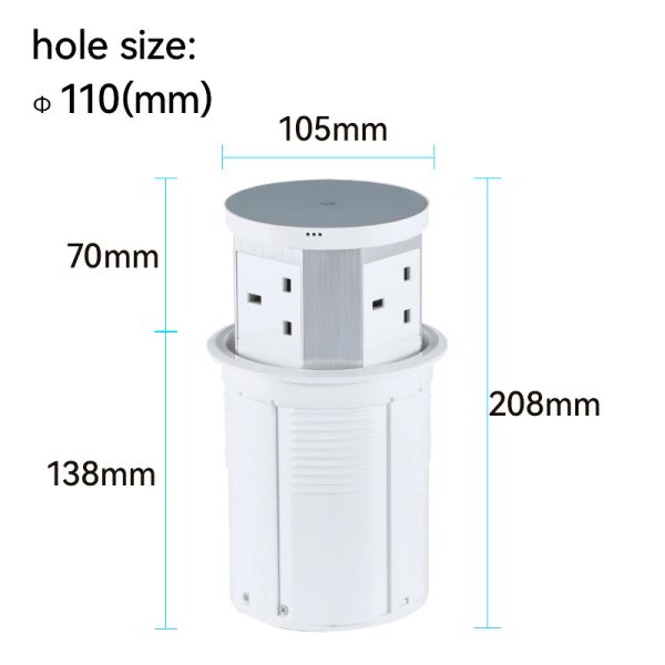 Fast Charging Pop Up Electrical Outlet 3 Type G Sockets For Kitchen Counter ODM