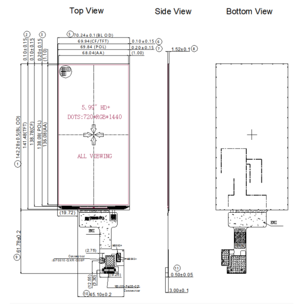 5.99 Inch IPS TFT LCD Touch Display Module 720x1440 MIPI For Access Control Systems