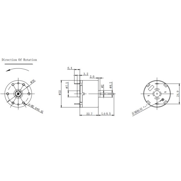 6V 12V 24V Carbon Brushed DC Electric Motor Low Noise Φ33mm RK-520TB For Electric Valve