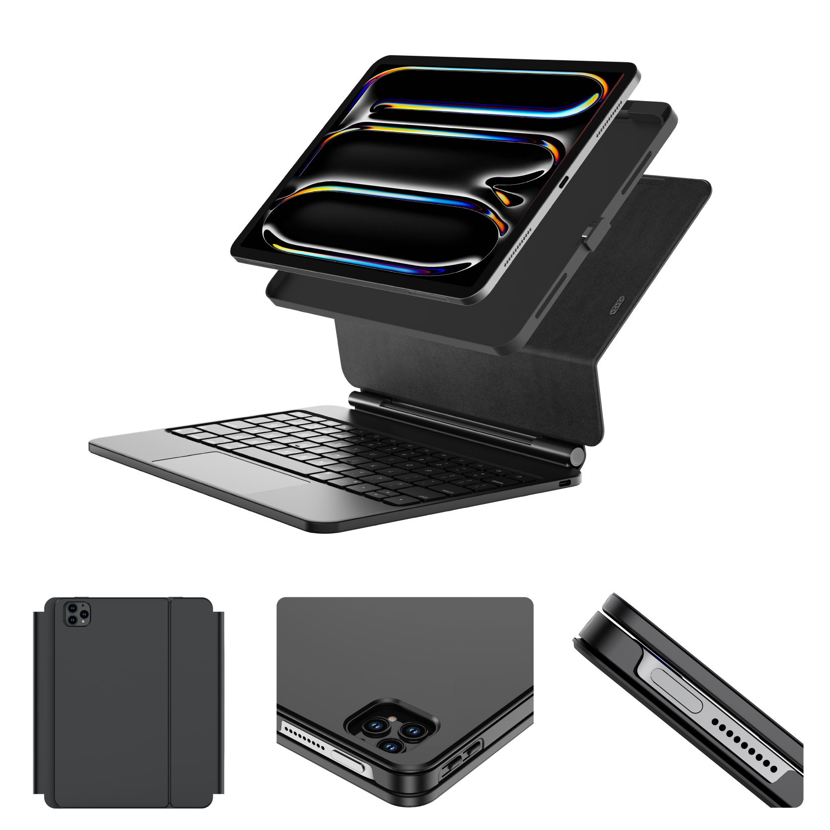 PU+ABS Detachable Protective Cover Magnetic Keyboard Case with Trackpad Auto Wake Sleep for iPad Pro 11, iPad Air, iPad 10/11