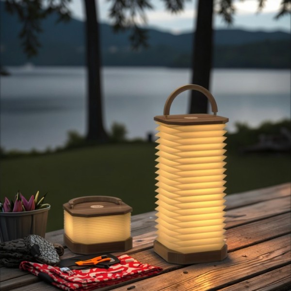 6V Camping Accordion Light Fixture Portable Foldable LED Touch Warm Light