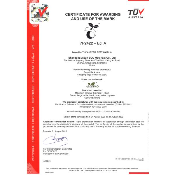 Corn Starch Cellulose Compostable T Shirt Bags For Supermarket Packaging