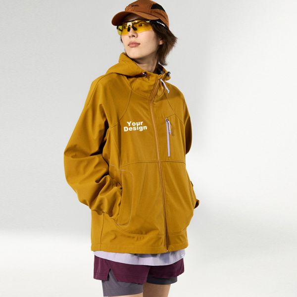Men Hooded Soft Shell Hiking Jacket, Windproof Water Repellent Fleece Lined Outdoor Coat, OEM Custom Logo & Private Label