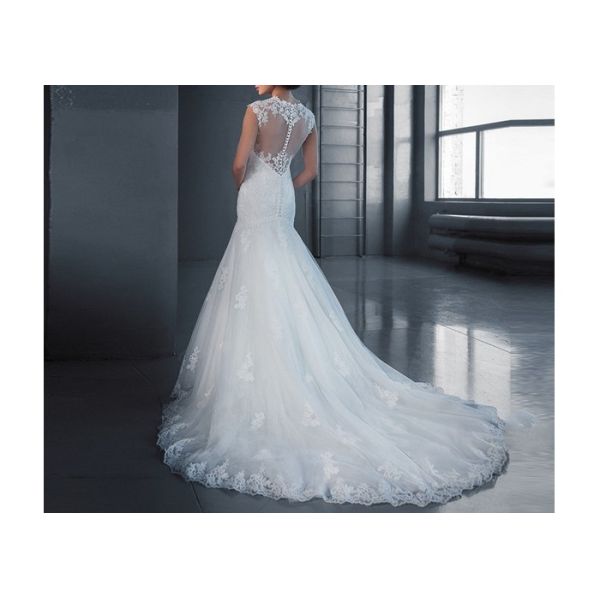 Fabric Inside Lining Sleeveless Lace Long Tail Bridal Gown Backless Zipper Design