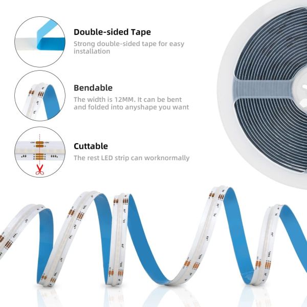 0.15kg 840leds 12mm wide RGBCCT DC24V COB led strip light for decorative purposes 3