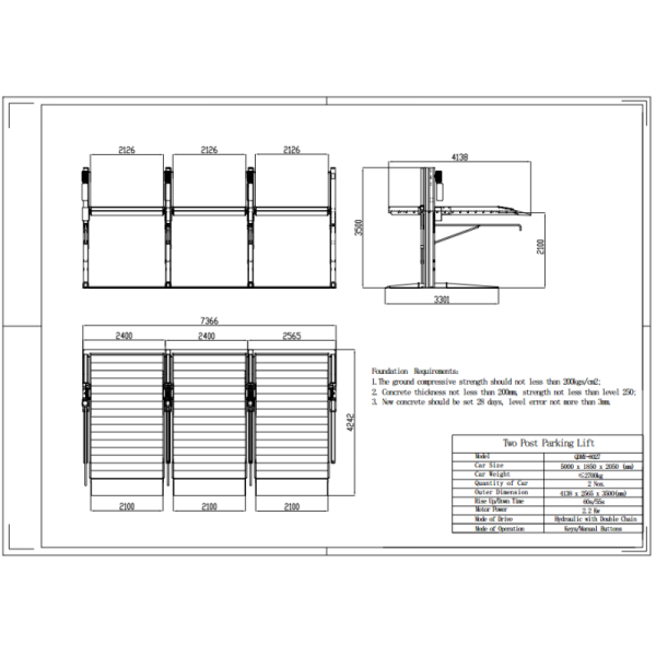 QDMY-8023 8027 8032 Two Post Car Parking Lifts/Car Storage Lift