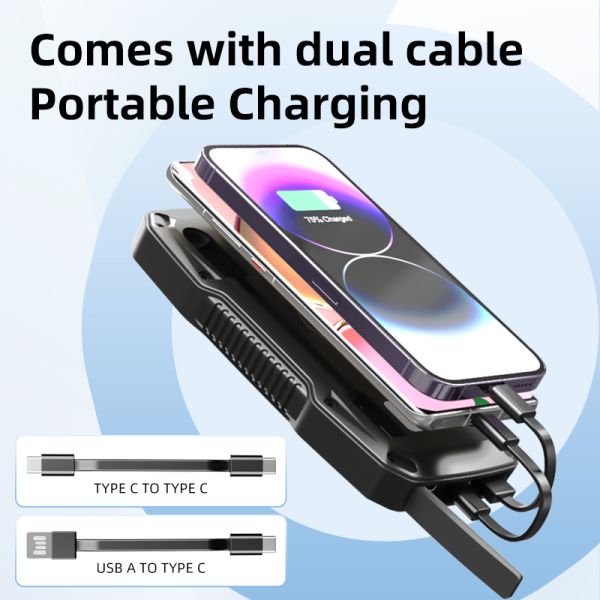 LED Camping Cordless Power Bank 10000mAh 10W Solar Waterproof Outdoor Security Charger