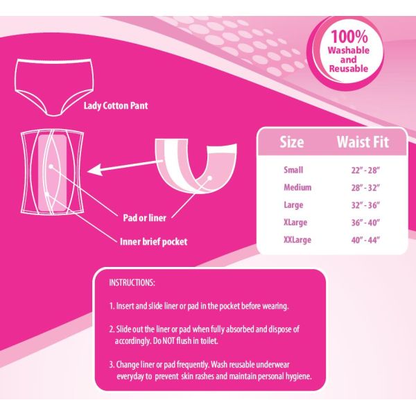 100% Cotton Washable and Reusable Protective Brief Insertion Pocket Incontinent Pants