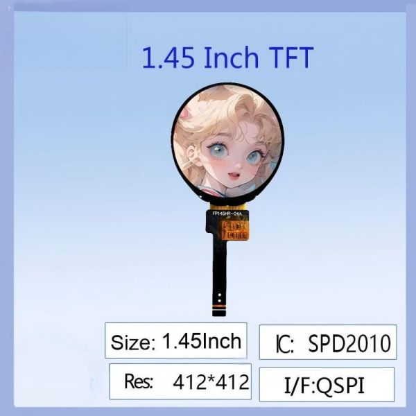 1.45-Inch Round TFT LCD Display | 412×412 Pixels Ultra-HD, IPS Wide Viewing Angle, SPD2010 Driver Chip, QS-Quality for Smart Watches & Wearable