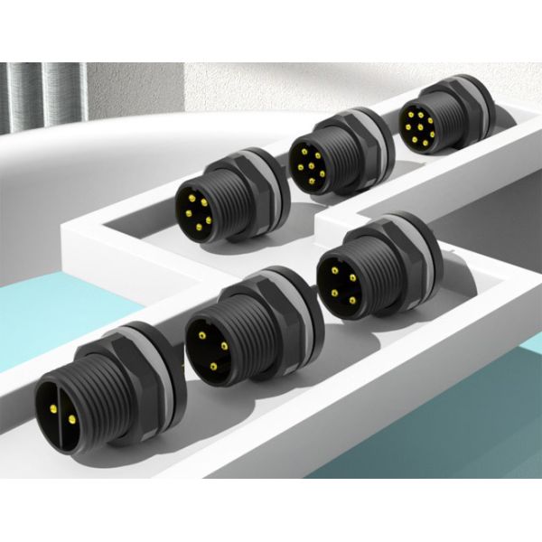 Industrial Waterproof Circular Connector IP67 M12 Threaded Through Hole Connector