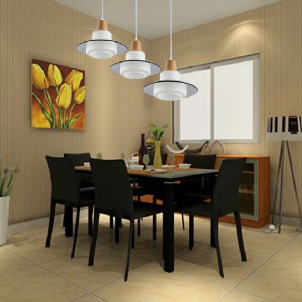 Oak wood dinner room pendant lamp with 3heads glass shade E27 socket wood imported