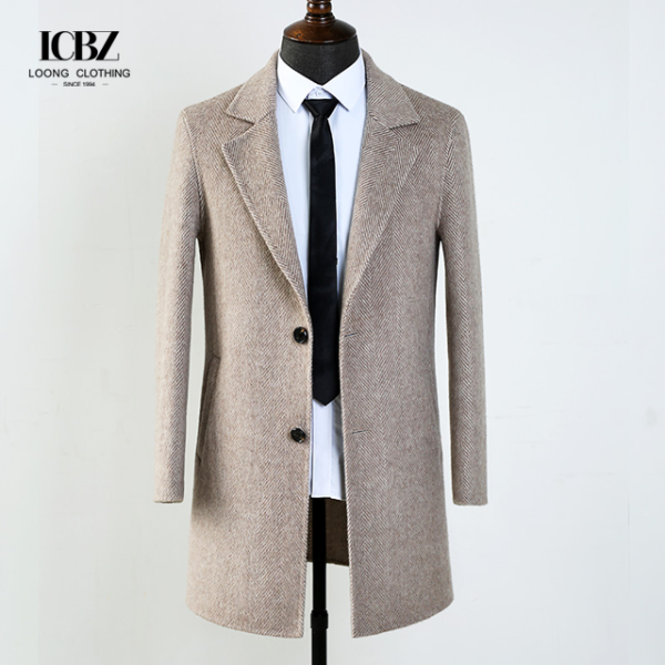 Gender-Neutral Double-Sided Woolen Coat with Word Pattern Zipper Closure and Cashmere