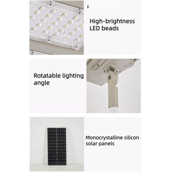 LED Solar Street Light With Self-Cleaning Panel Anti-Dust for Hospital Perimeter Roads