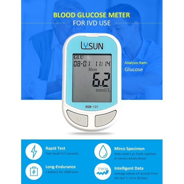 05 Lysun BGM-101 Diabetic Test Strips Blood Glucose Monitor