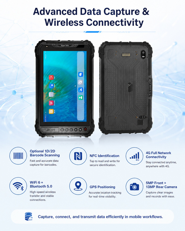 Rugged Touchscreen Tablet 8 Inch for Equipment Inspection Control and Maintenance Logs