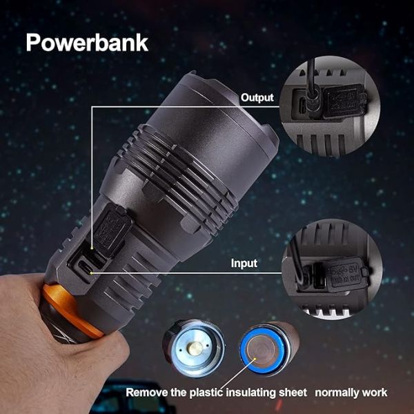 16000 Lumen Rechargeable Waterproof LED Flashlight for Camping Hiking and Outdoor Activities