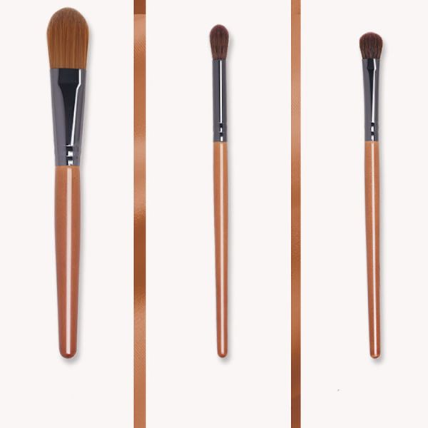 9 Pieces Wooden Handle Full Makeup Brush Set Synthetic Hair / Wool Heads