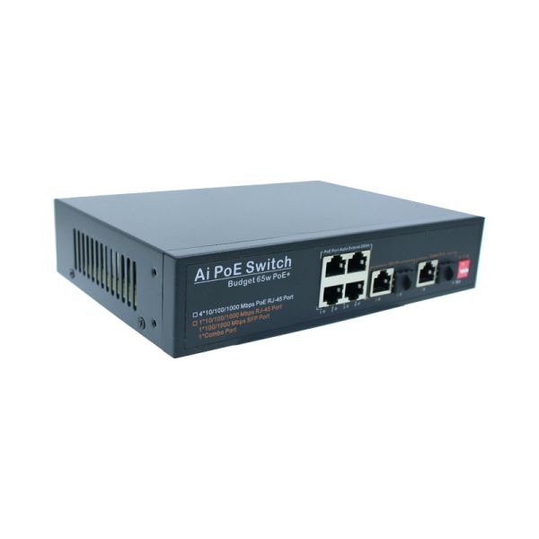 7 Gigabit Port Industrial Unmanaged POE Switch 65W Fiber Optic Network Switch