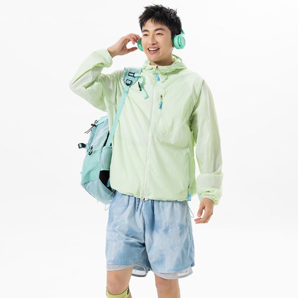 Men UPF50+ Sun Protection Jacket Cloud Weave Hidden Check Fabric Breathable Quick Dry Windproof Hooded Coat Outdoor Beach Surf Travel Lightweight Skin