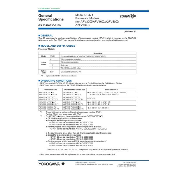 CP471-00 S1 Yokogawa DCS Processor Module