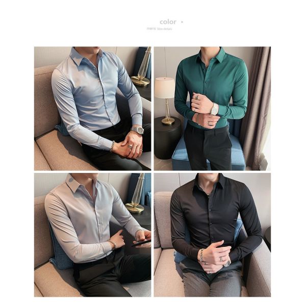 Viscose/Polyester/Spandex Formal Shirt for Men Professional Slim Fit Solid Color Shirt