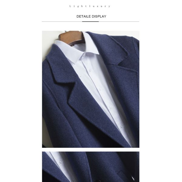 Pure Wool Men's Double-Sided Cashmere Coat Mid-Length Trench Jacket for Casual Outwear