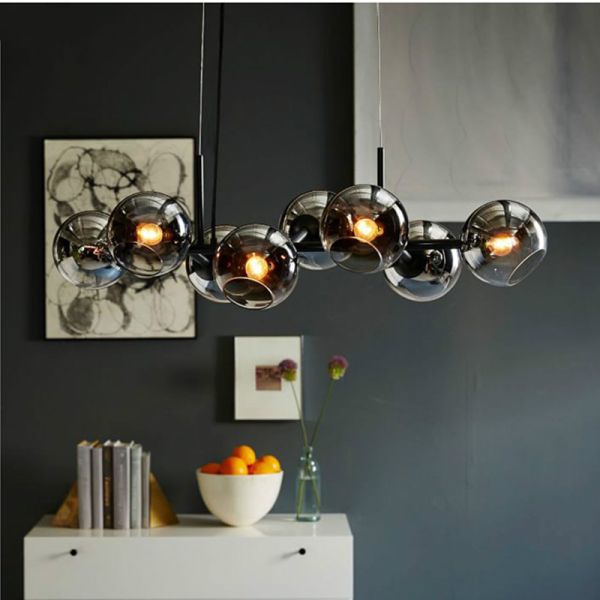 Modern Clear Gray Glass E27 Led Chandelier Gold Black Metal Straight Chandelier(WH-MI-202)