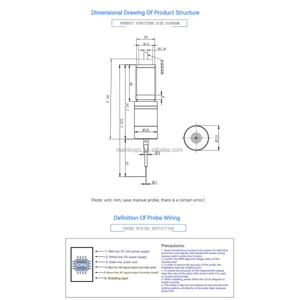MT25-Plus 304 Stainless Steel IP68 Wired Probe XYZ Sensor 81mm Length 0.001mm Accuracy 1m Cable CNC Milling Machine