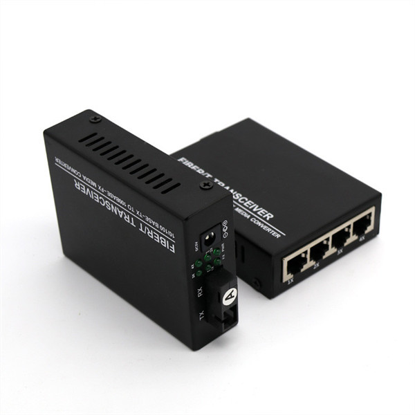 Fast 4 Port Fiber Media Converter 1 Fiber+4 Rj45 Port 1310/1550nm Singlemode