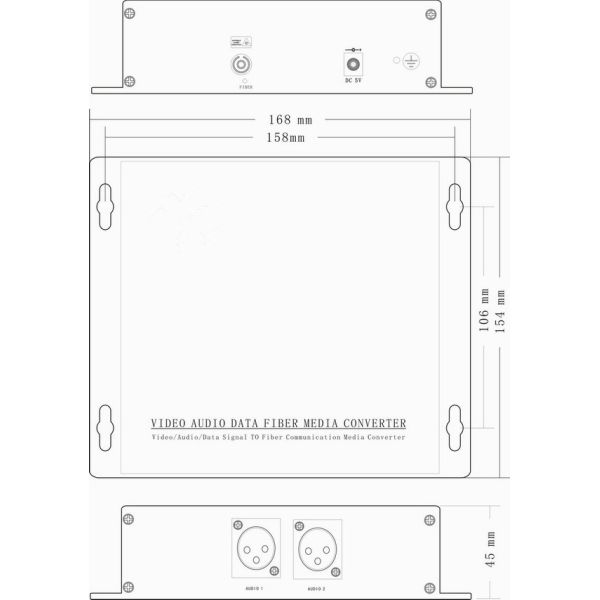 2CH Unidirectional XLR balanced audio over fiber extender for broadcast system