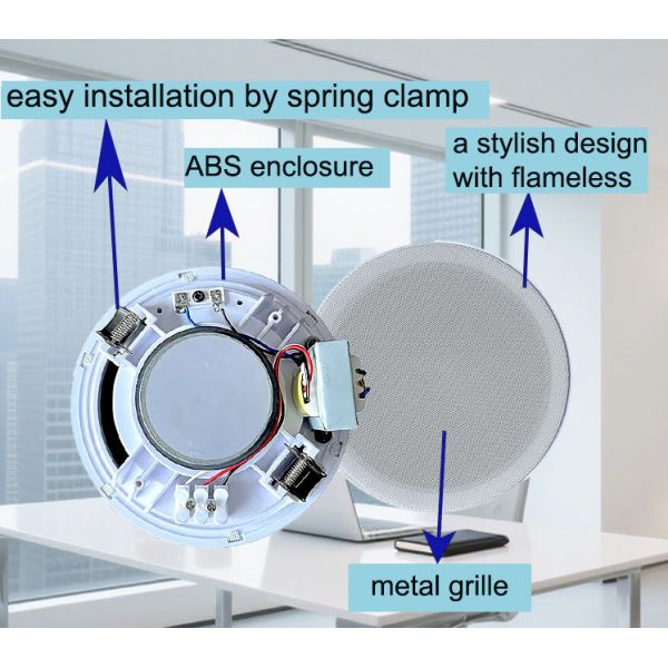 FL-50 5-inch 100V Cost Effective Ceiling Speaker New Design Rimless 6W ABS Plastic PA Ceiling Speaker