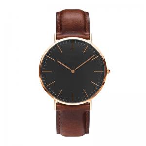 China Mens Leather watch 40mm case size 20mm bandwidth, SS case leather strapblack dial on sale