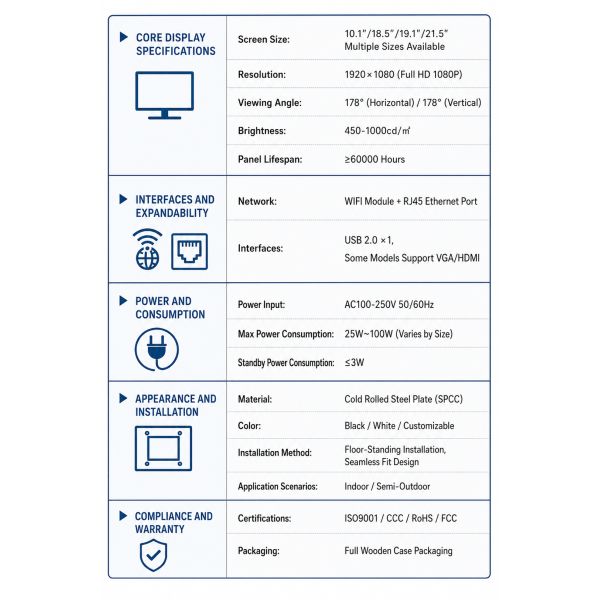 21.5 Inch Wall-Mounted Android WiFi USB Smart Advertising Screen Digital Signage and Displays for Elevator