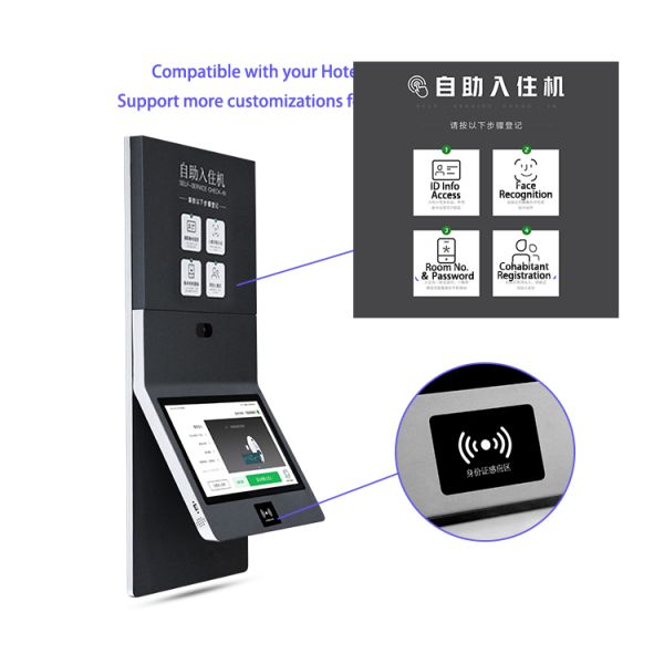 21.5 Inch Wall Mount Kiosk with Camera for Hotel Self-Service Check-in Kiosk Indoor Express Service Windows with SDK Function