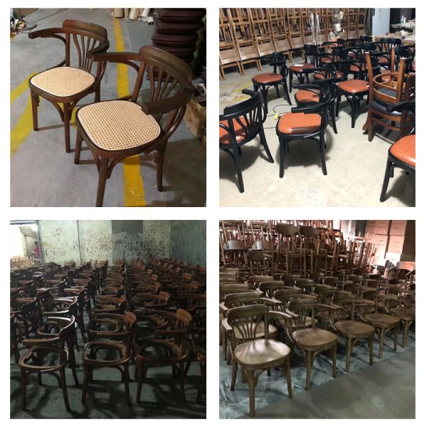 Modern Dining Chair Nature Rattan Coffee Chair Solid Wood Armrest Chairs