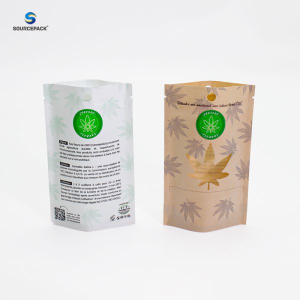 Custom Printed Mylar Weed kraft Paper Packaging with Child Resistant Zipper