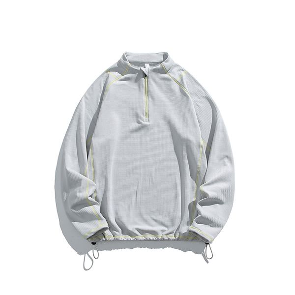 Custom Men's Quarter Zip Stand Collar Thermal Fleece Pullover Antibacterial Contrast Stitching Outdoor Hiking Top