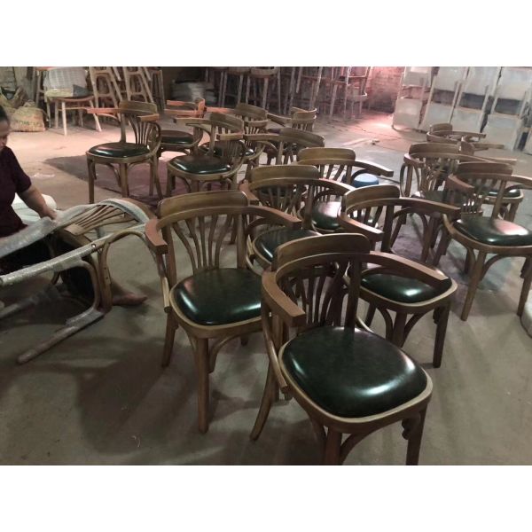Modern Dining Chair Nature Rattan Coffee Chair Solid Wood Armrest Chairs