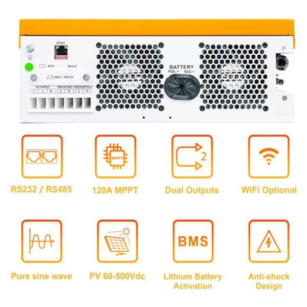 Single Phase Pure Sine Wave 48V Hybrid Solar Inverter 6.2KVA Off Grid MPPT Capable Without Battery Operation