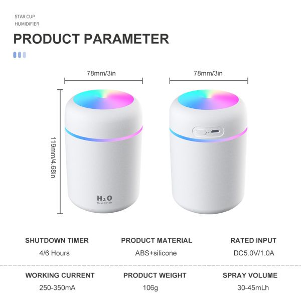 300ml Humidifier Colorful Cup Ultrasonic Cool Mist Mini Humidificador