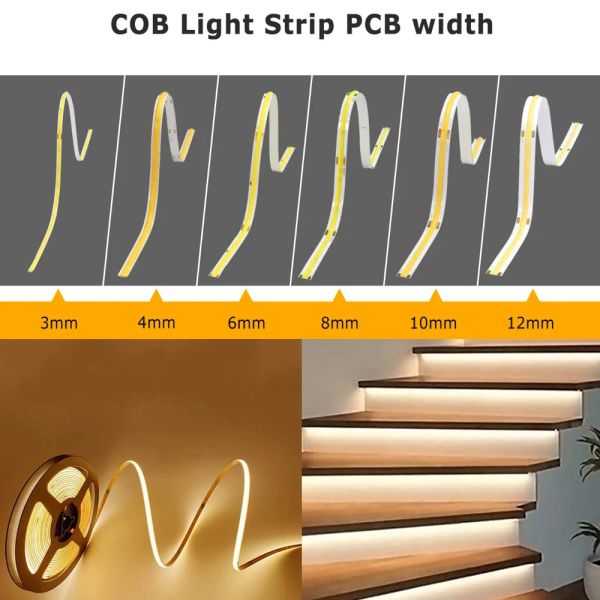 3mm Ultra Narrow COB LED Strip Rope Wardrobe Cupboard TV Backlight 400LEDs/M