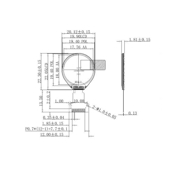 TFT Round Display Module 0.7 Inch 160*160 SPI Driving IC GC9D01