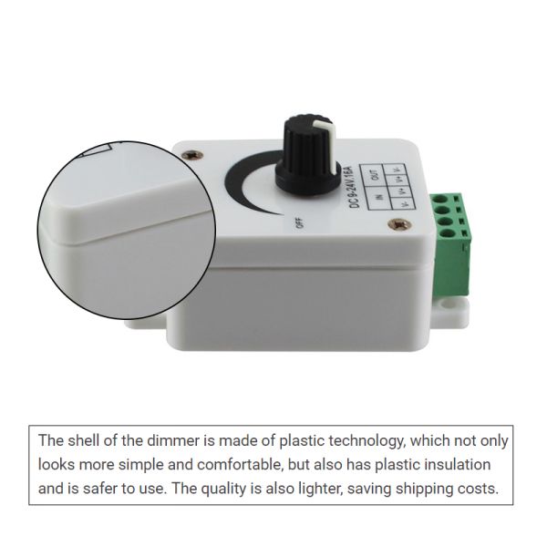 Adjustable Brightness LED Controller Dimmer Switch DC 12V 16A For 5050 Single Color Light