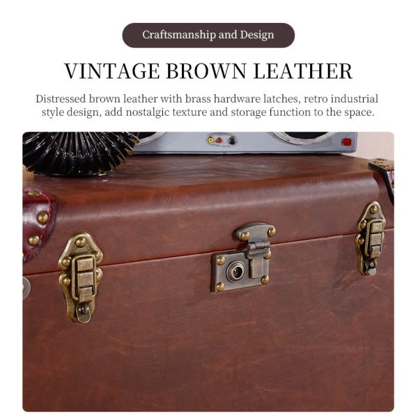 Vintage Brown Handmade Durable American-Style Retro Leather Side Table for Living Room Hotel Coffee Shop Bars